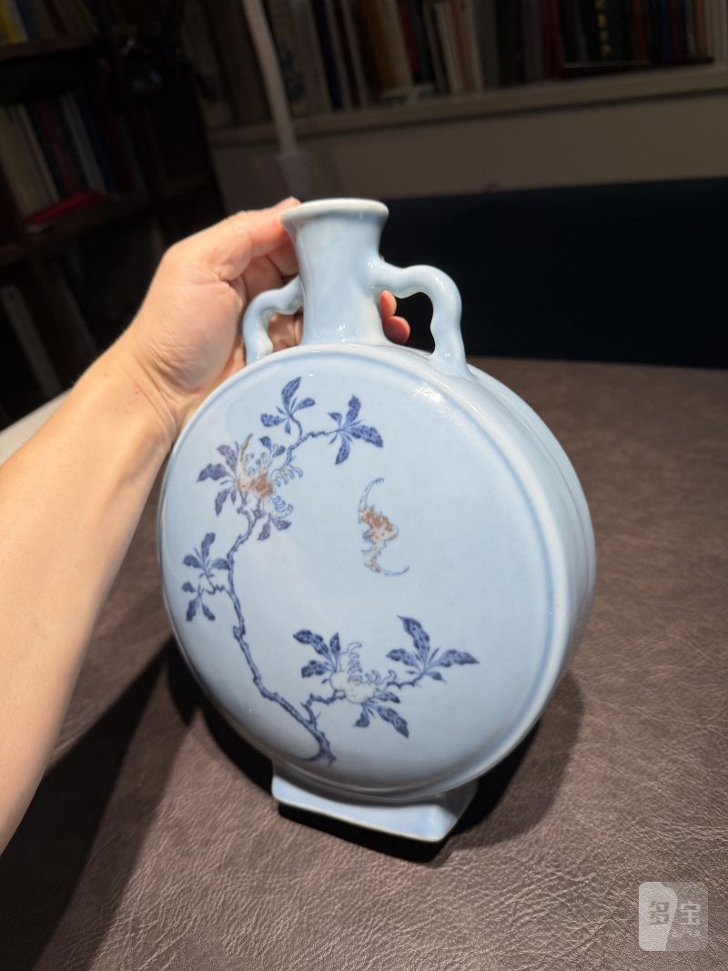 清乾隆 蓝地青花釉里红折枝花卉抱月瓶 - 图10